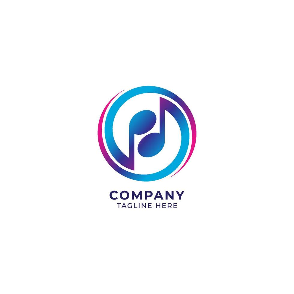 Colorful circular musical note logo design template. Yinyang logo concept. pink magenta blue purple multicolor gradient. Vector illustration isolated on white background