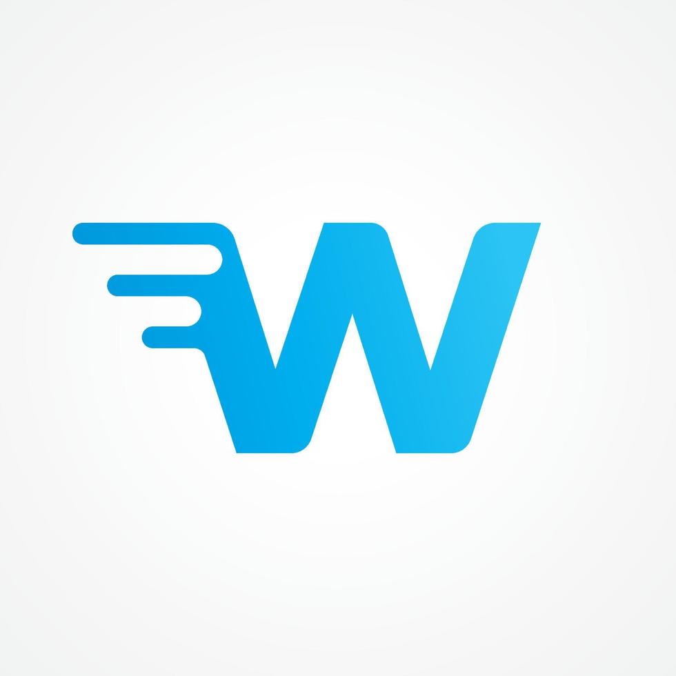 Initial alphabet logo design template. Vector illustration of letter W streaking with fluid effect. Suitable for kids product, food and drink, toys, supplement, vitamin etc. Blue as color identity