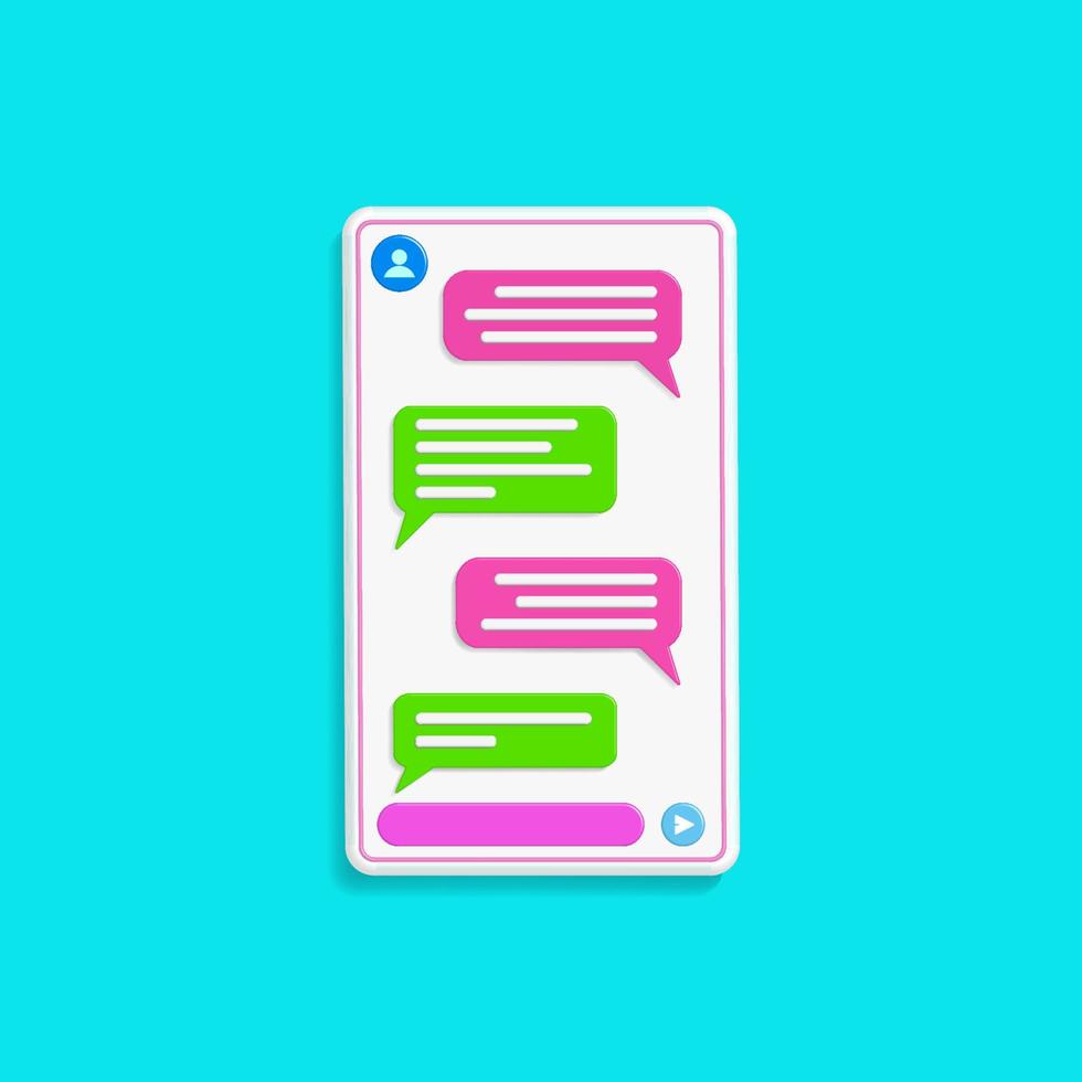 chatting interface with bubble speeches isolated on tosca blue color background. concept of online talking, conversation. minimal design. 3d vector illustration