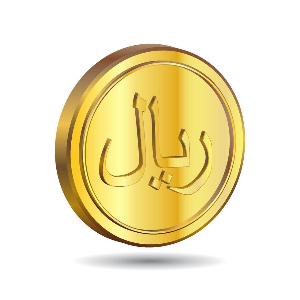 3D Vector illustration of Gold Riyal Coin isolated on white color background. SAR is the official currency of Saudi Arabia.