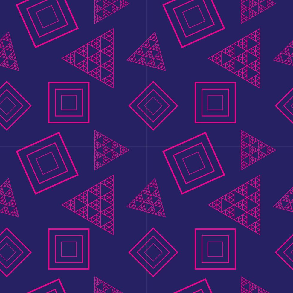 Outline Triangle and Square Shape Ornament. Seamless Pattern Design Template. Purple Blue and Pink Color Theme. vector
