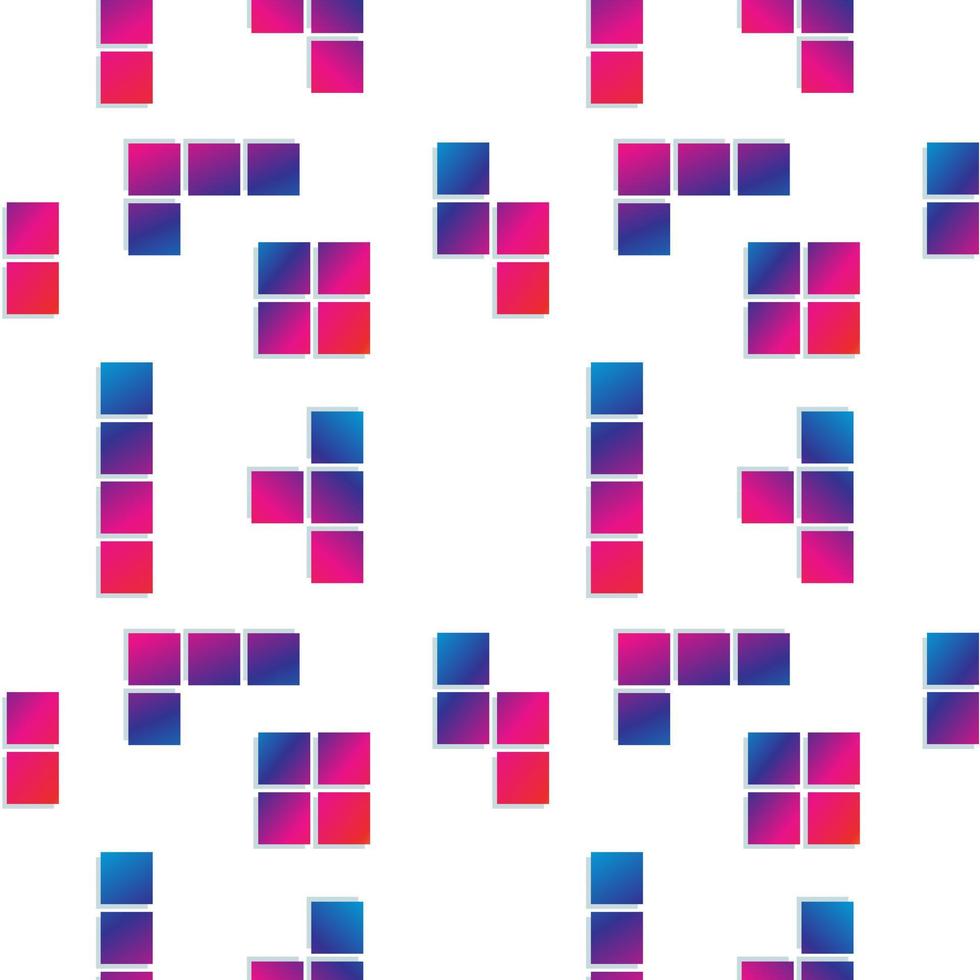 Colorful Tetris Shape Vector Illustration. Seamless Pattern Design Template. White, Pink Magenta, Purple, Blue, Multicolor Gradient Color Theme