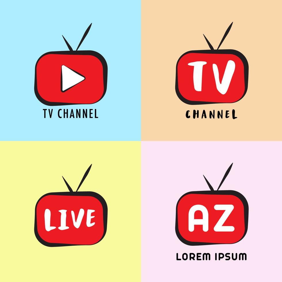 Social Media Live Streaming, Online Television, Web TV, Simple, Alphabetic, Pictorial, Cartoon Concept with play button, Red, Black, Colorful Background, TV Channel Logo Design Template vector