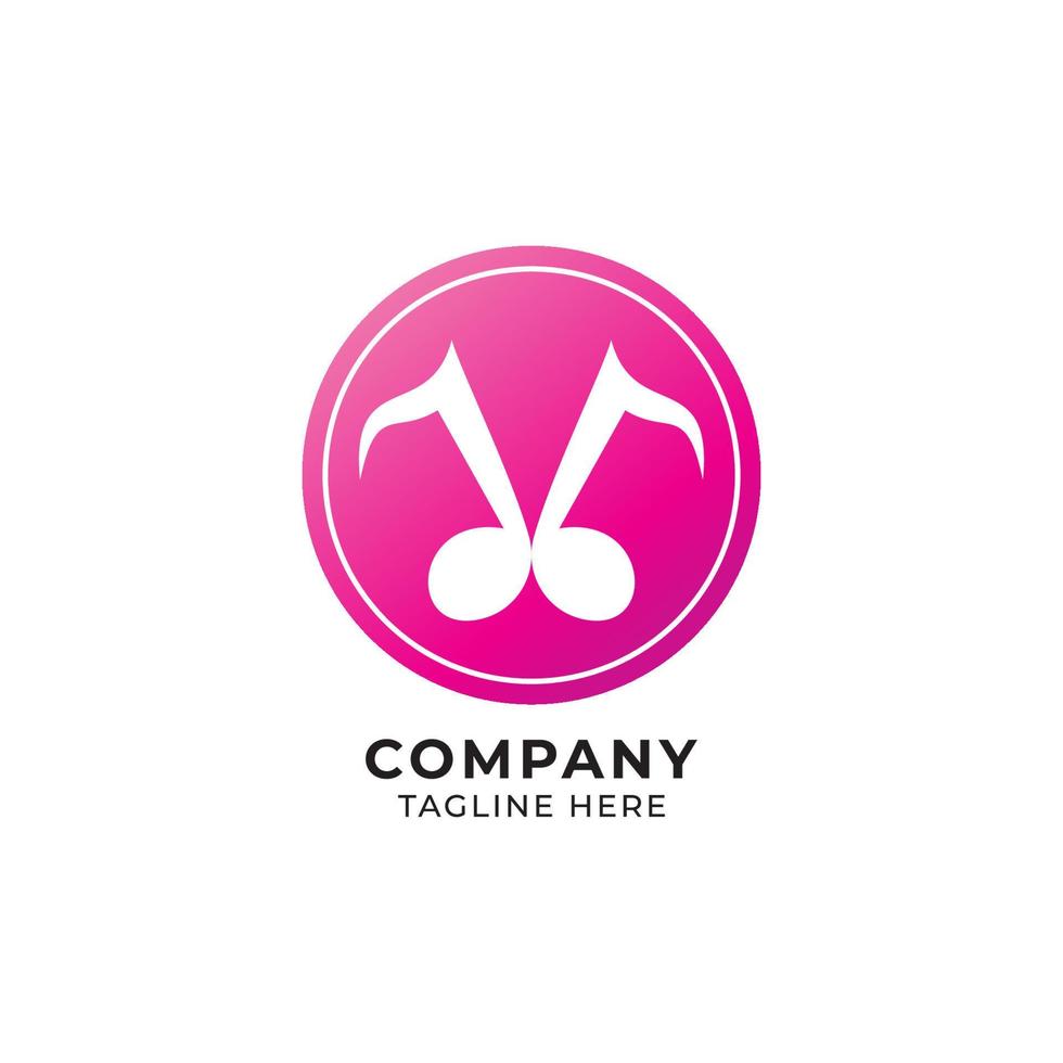 Letter V Alphabet Music Logo Design isolated on white background. Initial and Musical Note, Twin Quaver, Eighth Notes logo concept with Ellipse Shape. Pink Color Theme. vector
