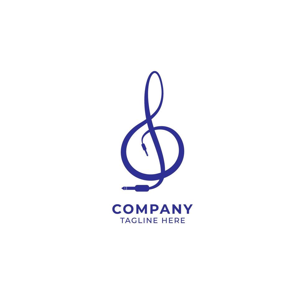 Cable jack treble clef in navy blue color. Music icon logo design template isolated on white background. vector
