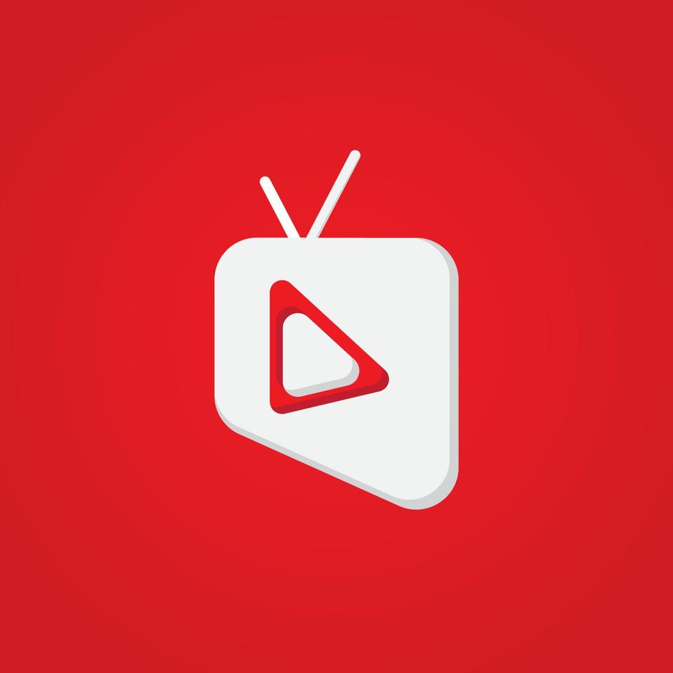 Online TV Channel Or Broadcasting Company Logo Concept. Pictorial Mark Logo Design Template with Television and Play Button Shape Element. Red and White as a Color Identity vector