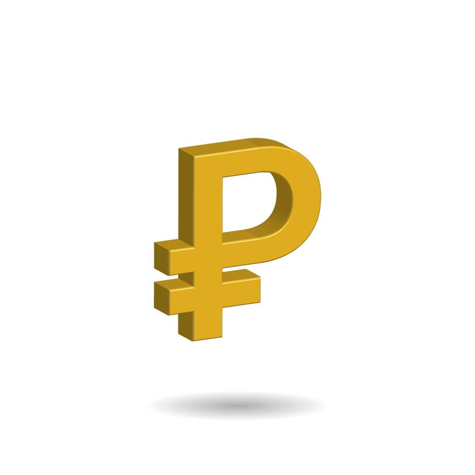 3D Vector illustration of Golden Russian Ruble sign isolated in white color background. The official currency symbol of Russia