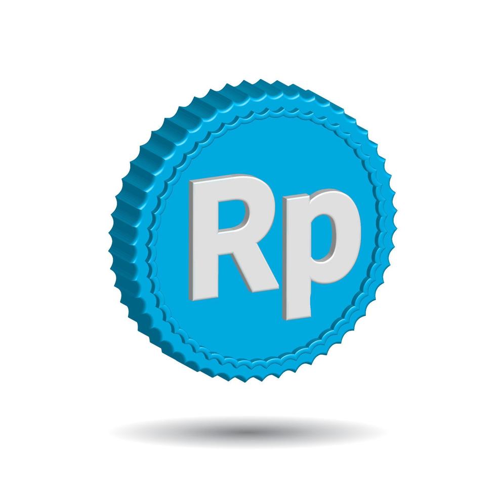 3D Vector illustration of  Rupiah sign isolated in white color background. The official currency symbol of Indonesia. Blue Plastic Coin.