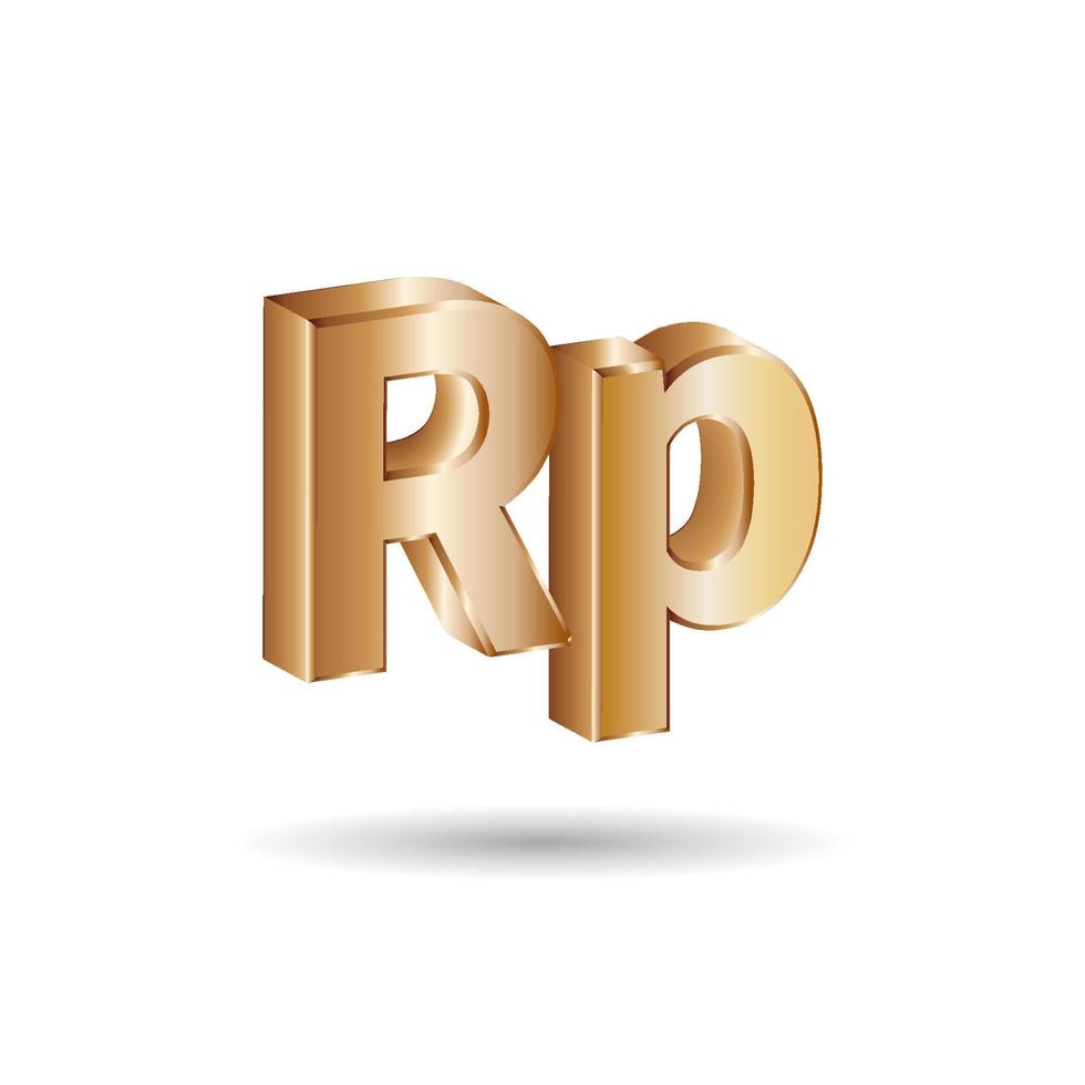 3D Vector illustration of Golden Rupiah sign isolated in white color background. The official currency symbol of Indonesia