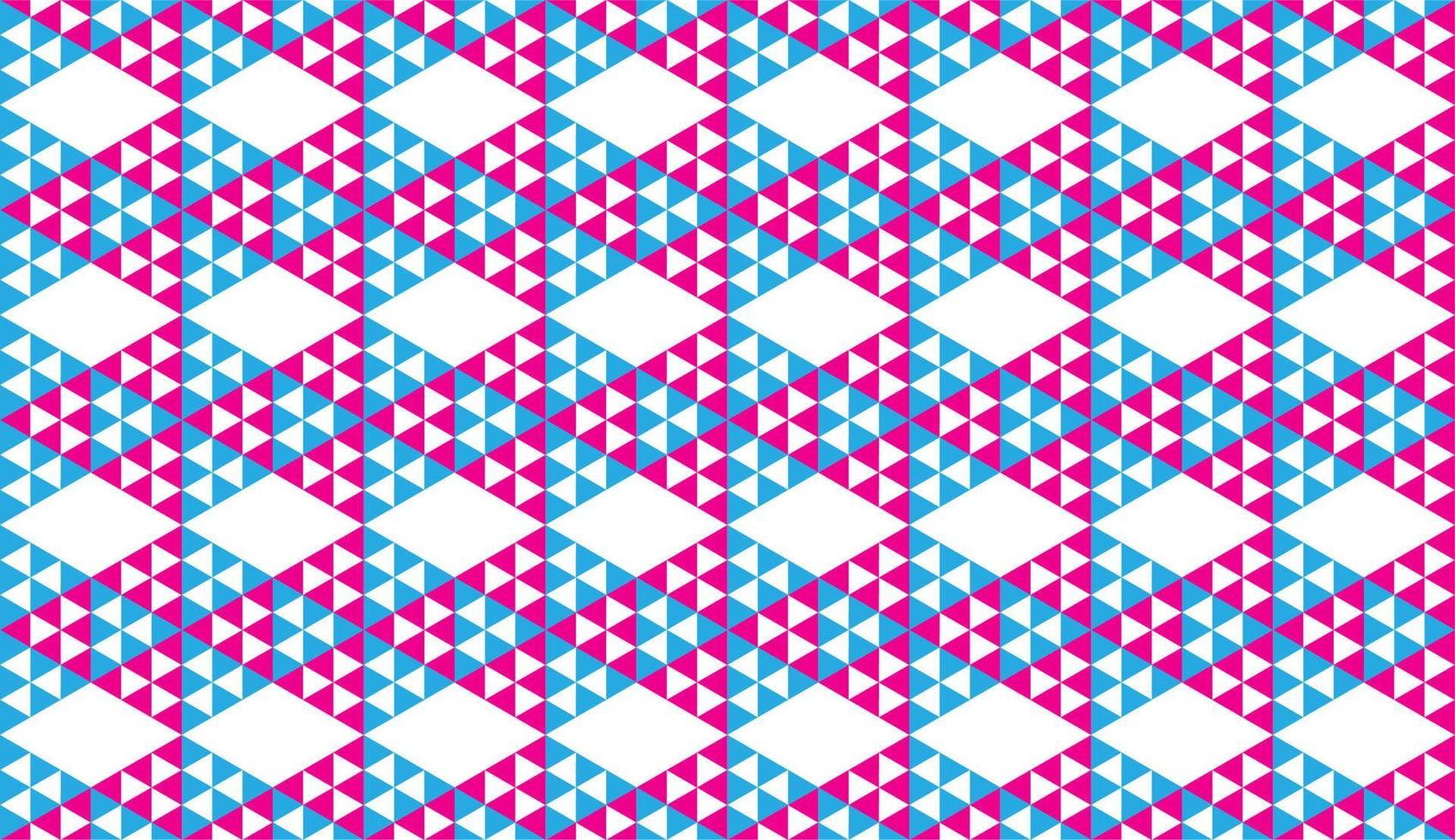 coloridos adornos de triángulos abstractos, papel tapiz de formas triangulares. plantilla de diseño de patrón geométrico sin costuras. tema de color azul claro, rosa magenta y blanco. vector