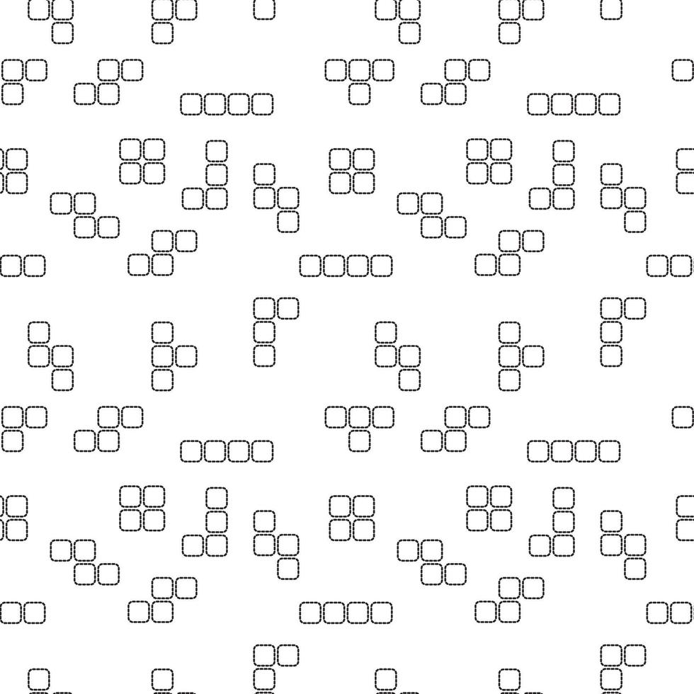 Monochrome Tetris Shape Vector Illustration. Dashed Outline Style. Seamless Pattern Design Template. Black and White Color Theme