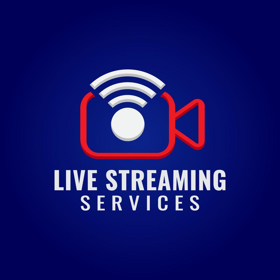 Live Streaming Services Company Logo Design Template. Pictorial Marks Logo Concept with Video Camera and Wireless Signal icon. Red, Blue and White as Color Identity vector