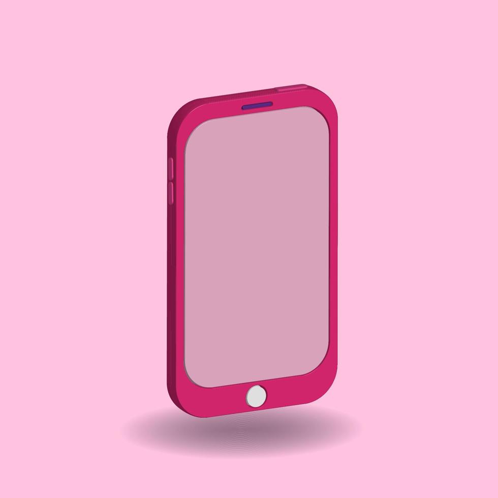 Pink cellular phone isolated on pastel background. 3D Cartoon vector illustration for design element. cute, girly, minimalism, trendy, fashionable.