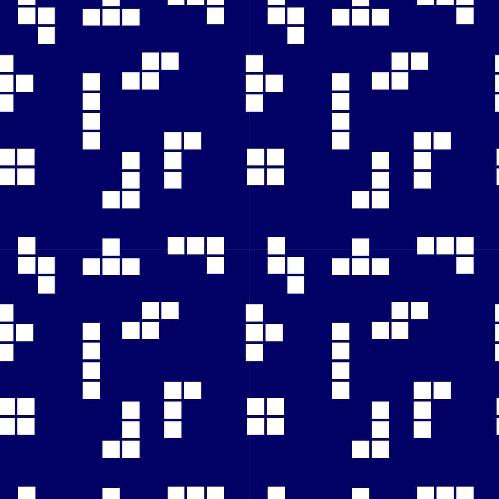 Tetris Shape Vector Illustration. Seamless Pattern Design Template. Dark Blue and White Color Theme.