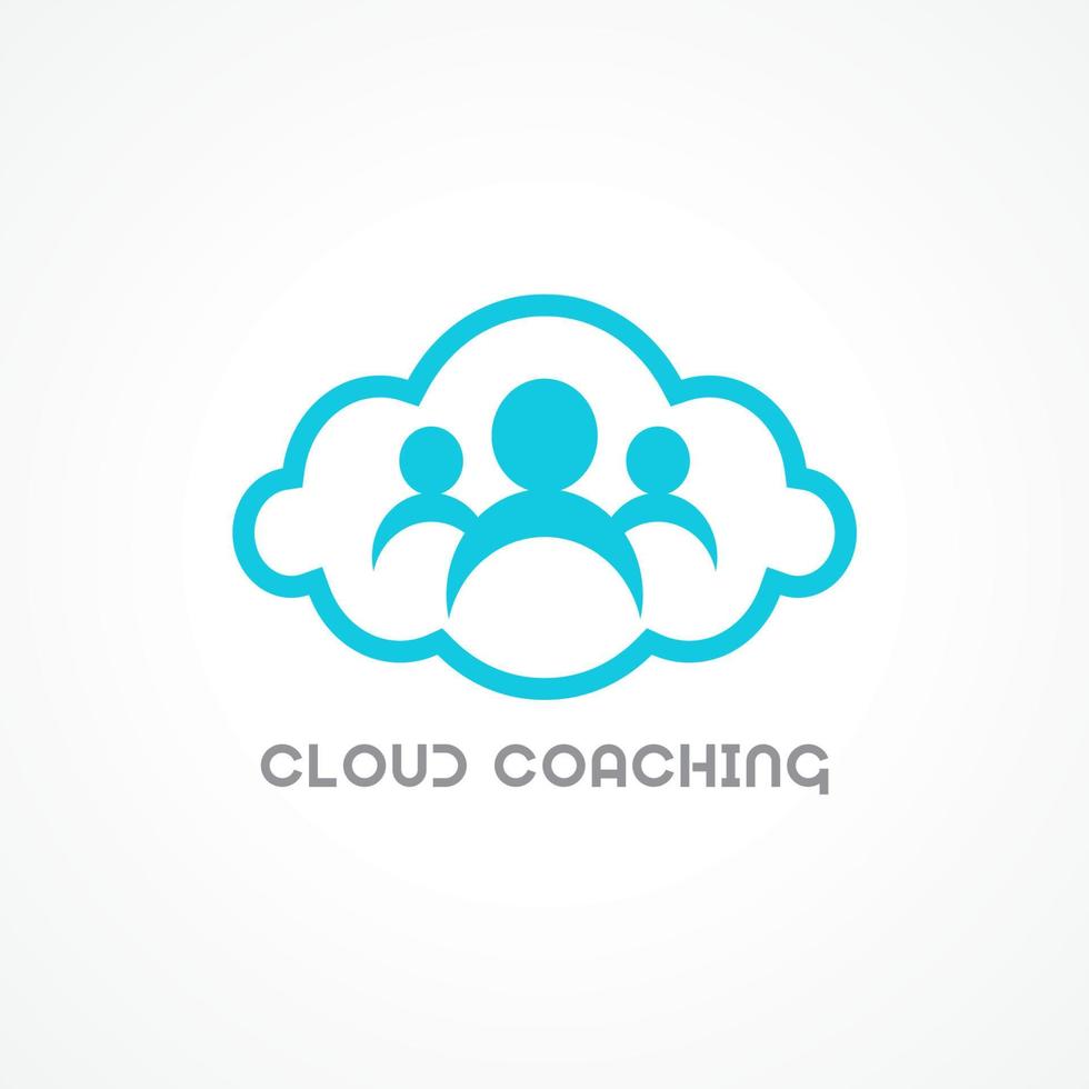 concepto de diseño de logotipo de coaching en la nube para empresa de liderazgo, consultor de negocios o etc. identidad de color azul claro con fondo blanco. vector