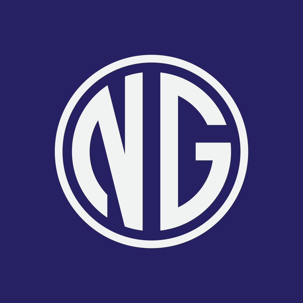 White Letter NG in cirlce shape isolated on navy blue color background. Monogram, Intial, Alphabet logo design template. vector