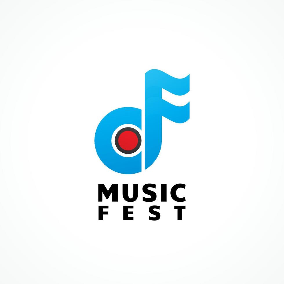 Flag Music Fest. Abstract Musical Note with Record Button Vector Illustration. Letter CF Alphabet Initial Logo For Artist Management Company, Community, Festival, Content Creator. Red and Blue Color