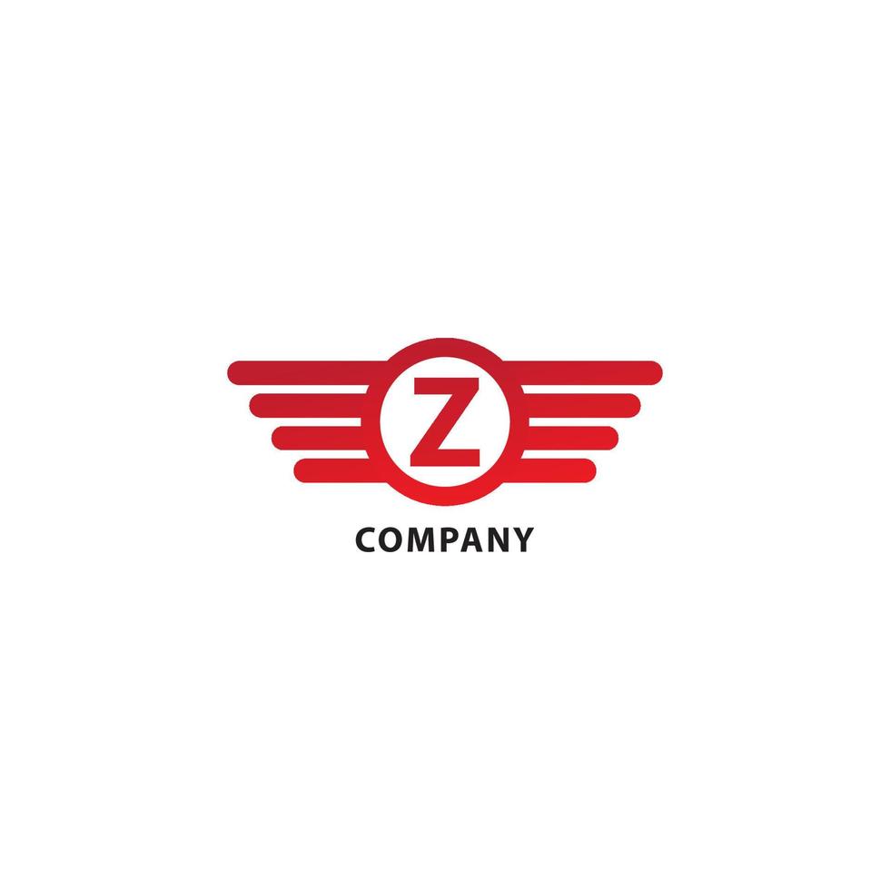 Letter Z Initial Abjad Logo Design Template. Rounded Wings, Ellipse Shape and Alphabet Logo Concept. Isolated On White Background. Red Color Theme. vector