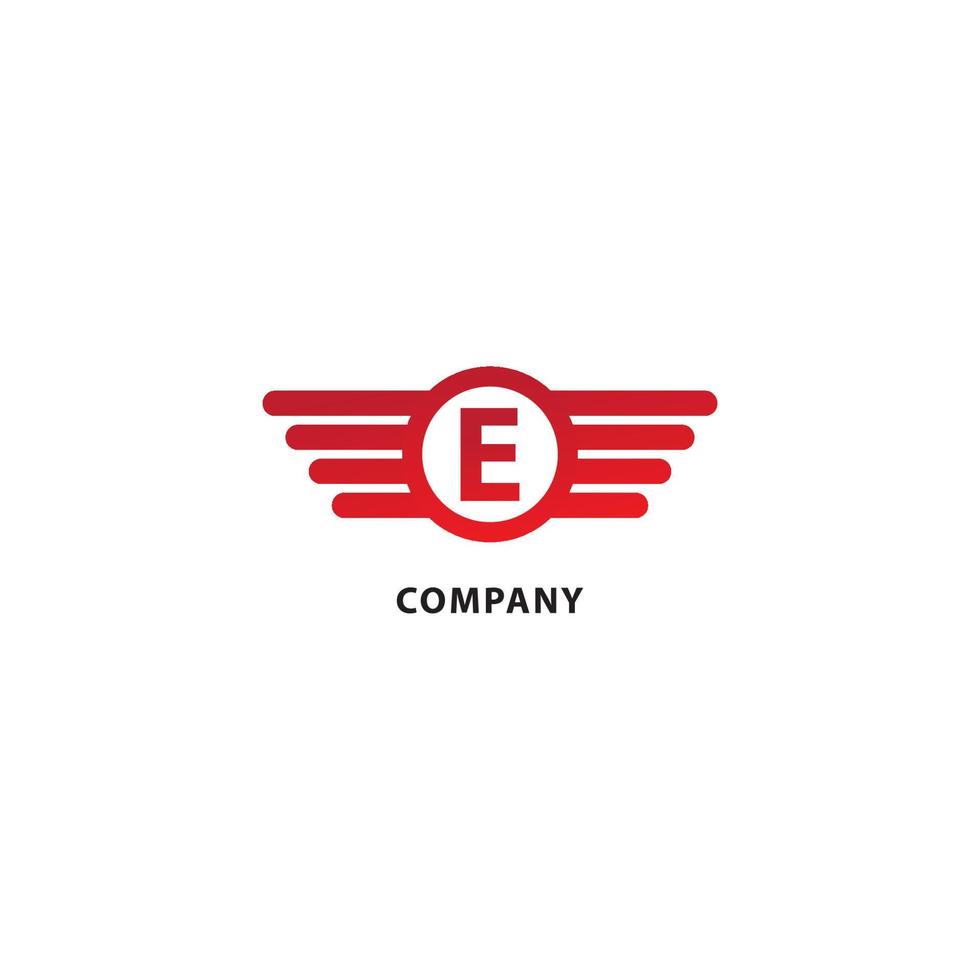 Letter E Initial Abjad Logo Design Template. Rounded Wings, Ellipse Shape and Alphabet Logo Concept. Isolated On White Background. Red Color Theme vector