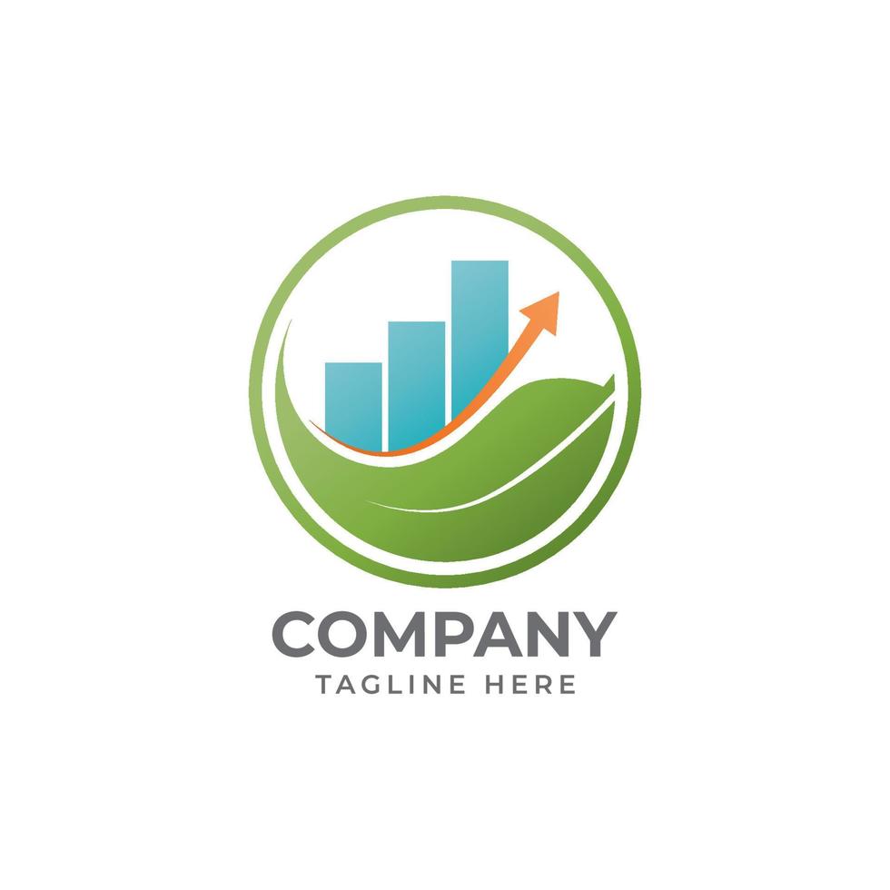 Mindful Saving Logo Design With Leaf Shape, Bar Chart And Level Up Arrow Element. Illustrates The Financial Mindfulness. Fit for Investment Company, Consultant Etc vector