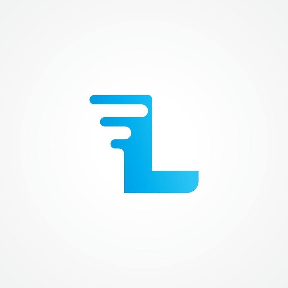 Vector illustration of letter L streaking with fluid effect. Initial alphabet logo design template for kids product, food and drink, toys, supplement, vitamin etc. Blue as color identity
