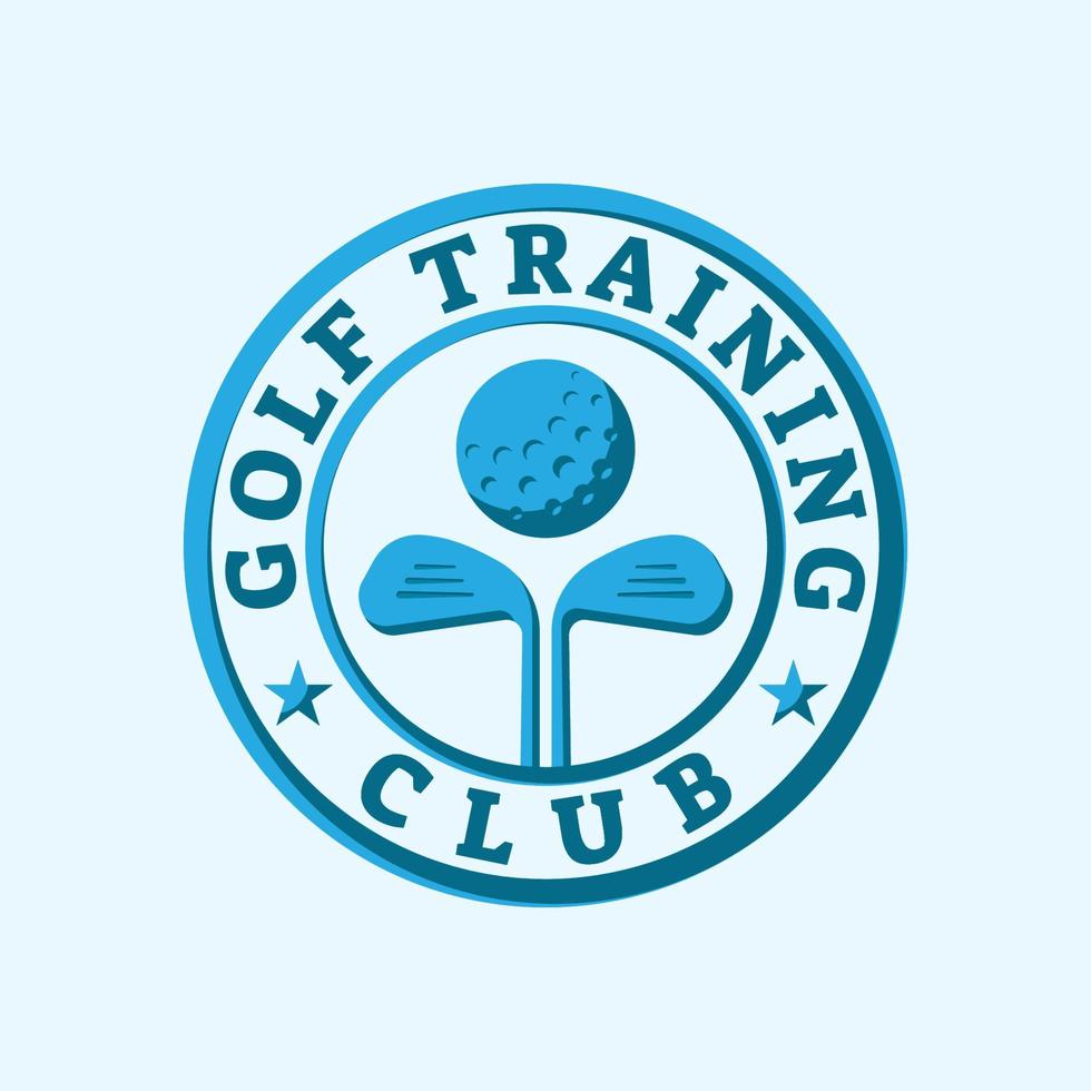 Golf Training Club Stamp Seal Emblem Logo with Stars, ball and stick shape design element.  Vector design template. Blue, cyan color identity.