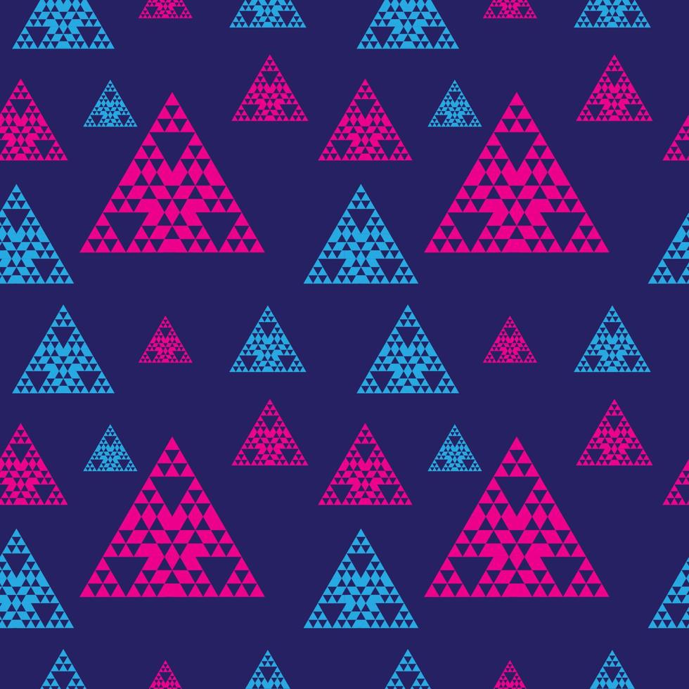 Colorful Abstract Triangles Shape Ornament. Triangular Geometric Seamless Pattern Design Template. Light Blue, Pink Magenta, Dark Blue Color Theme. vector