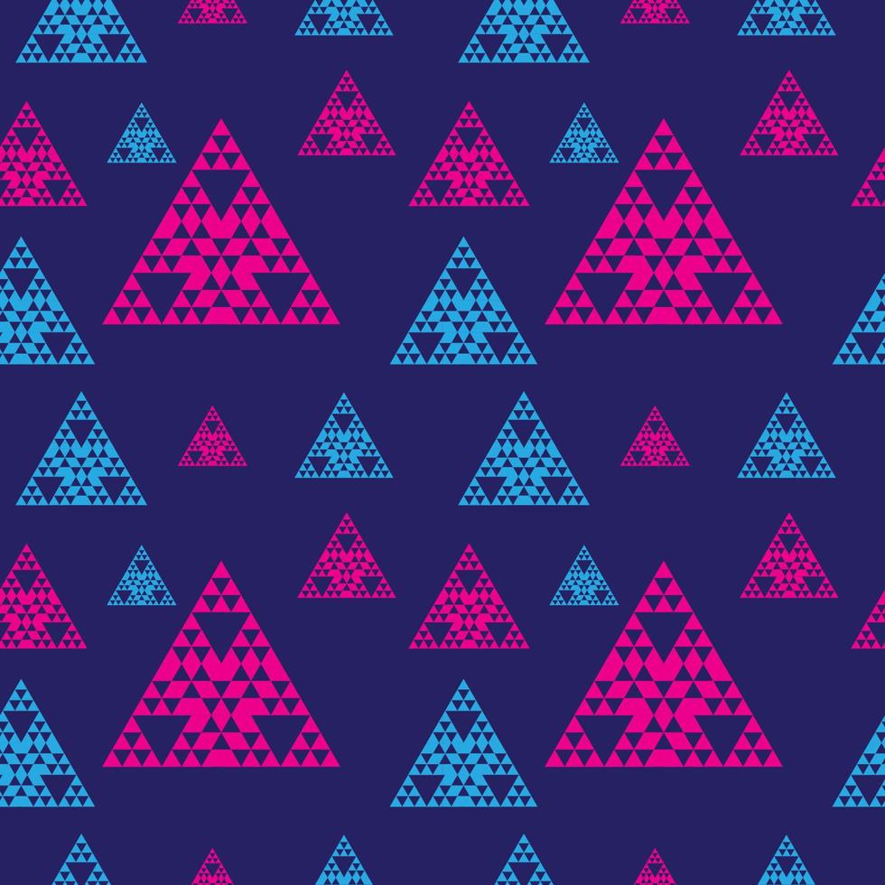 Colorful Abstract Triangles Shape Ornament. Triangular Geometric Seamless Pattern Design Template. Light Blue, Pink Magenta, Dark Blue Color Theme. vector