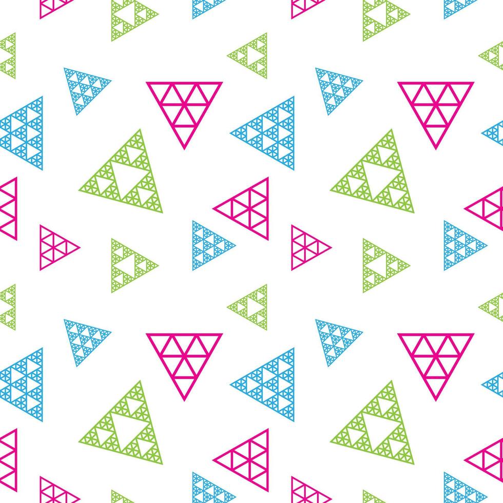 Colorful Abstract Polygonal Triangle Shape Ornament. Triangular Geometric Seamless Pattern Design Template. Green, Light Blue, Pink Magenta And White Color Theme. vector