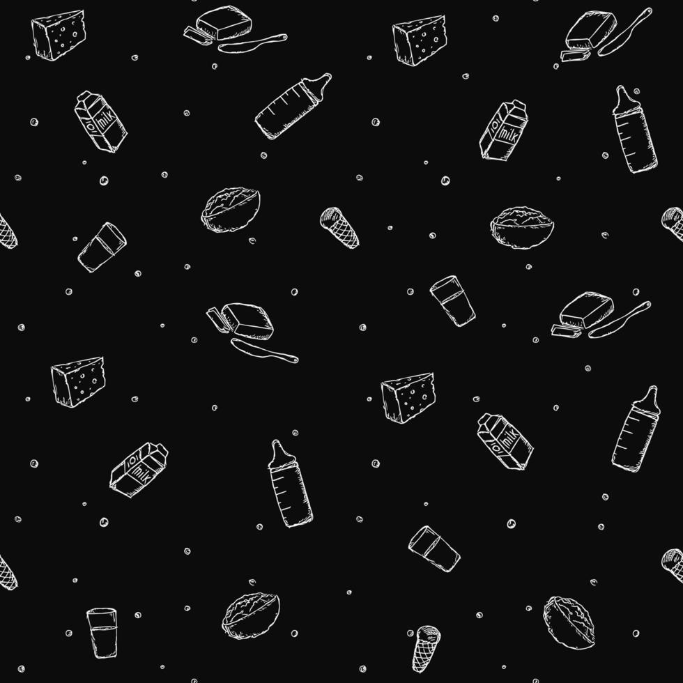 seamless milk production pattern. vector doodle illustration with milk products icon. pattern with milk food