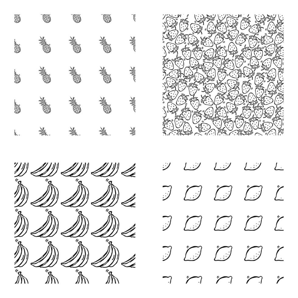 set of different seamless fruit patterns. doodle vector fruit background