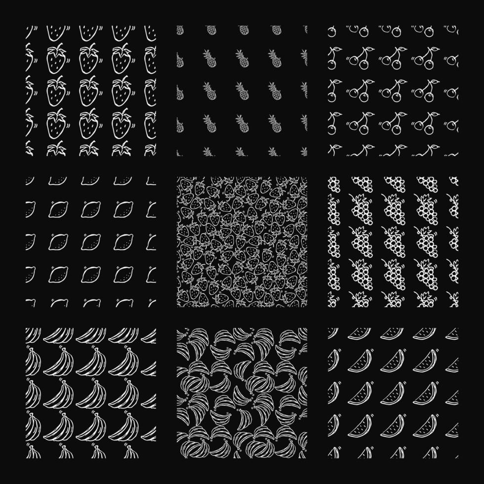 set of different seamless fruit patterns. doodle vector fruit background