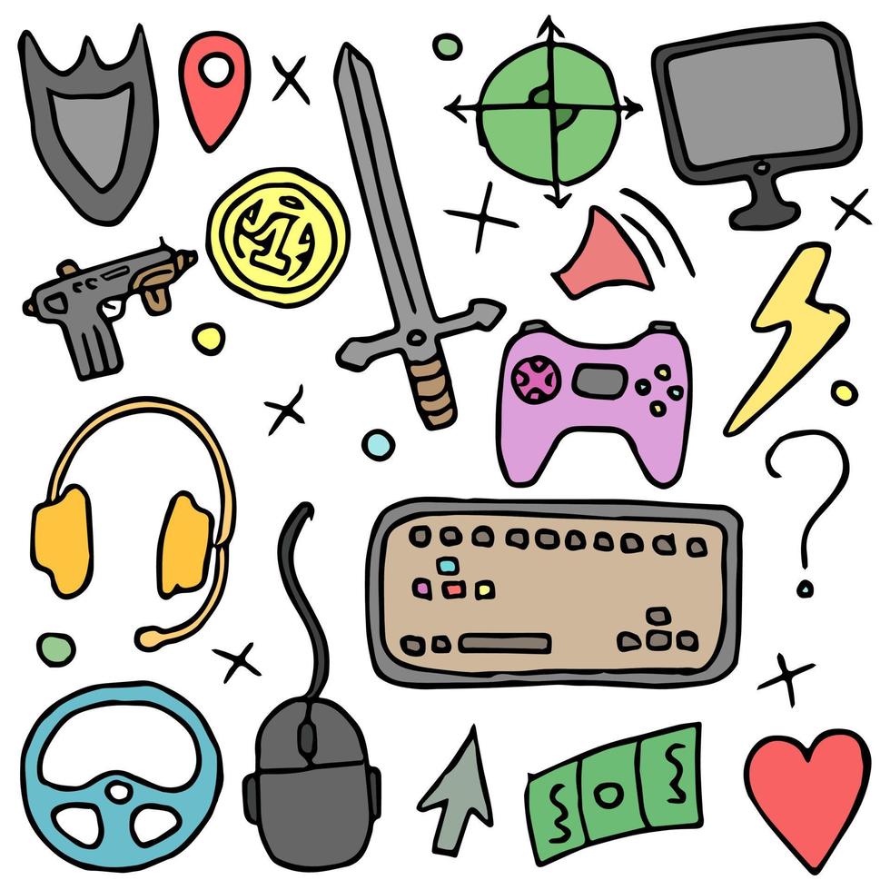 gaming vector icons. doodle gaming background