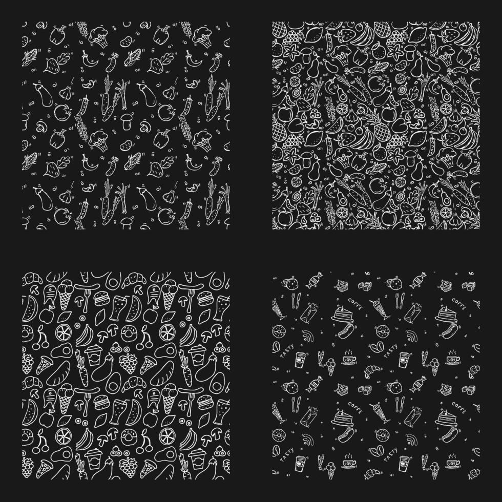 set of different seamless food patterns. doodle vector food background
