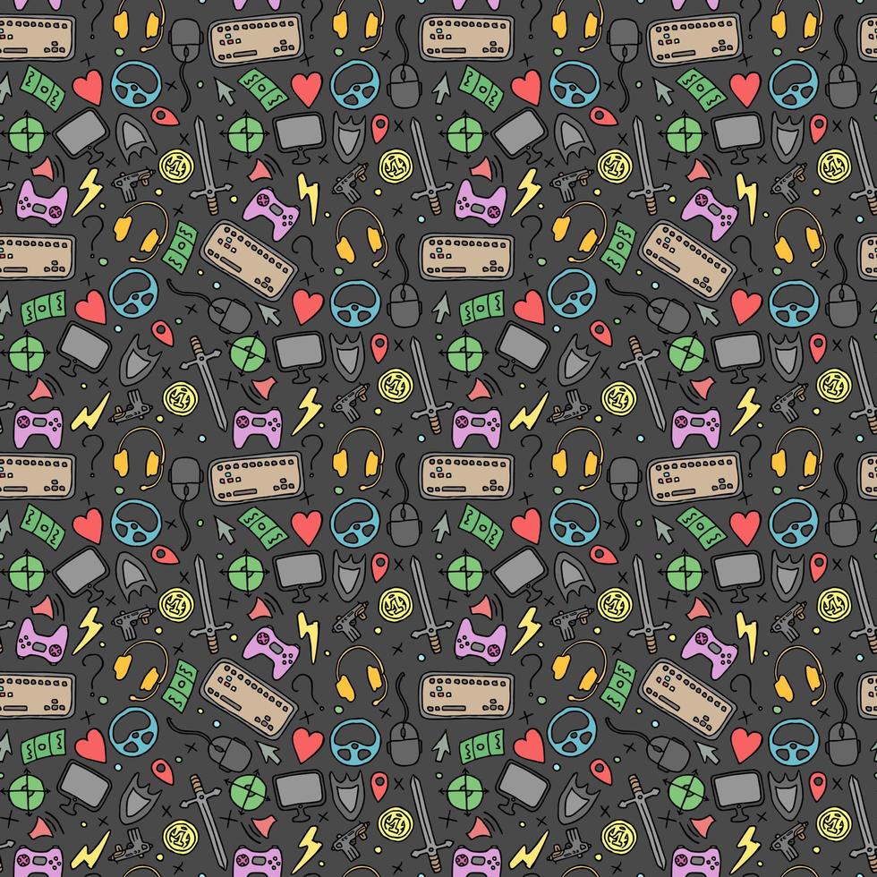 Seamless gaming background. seamless pattern with doodle gaming icons. gaming vector icons