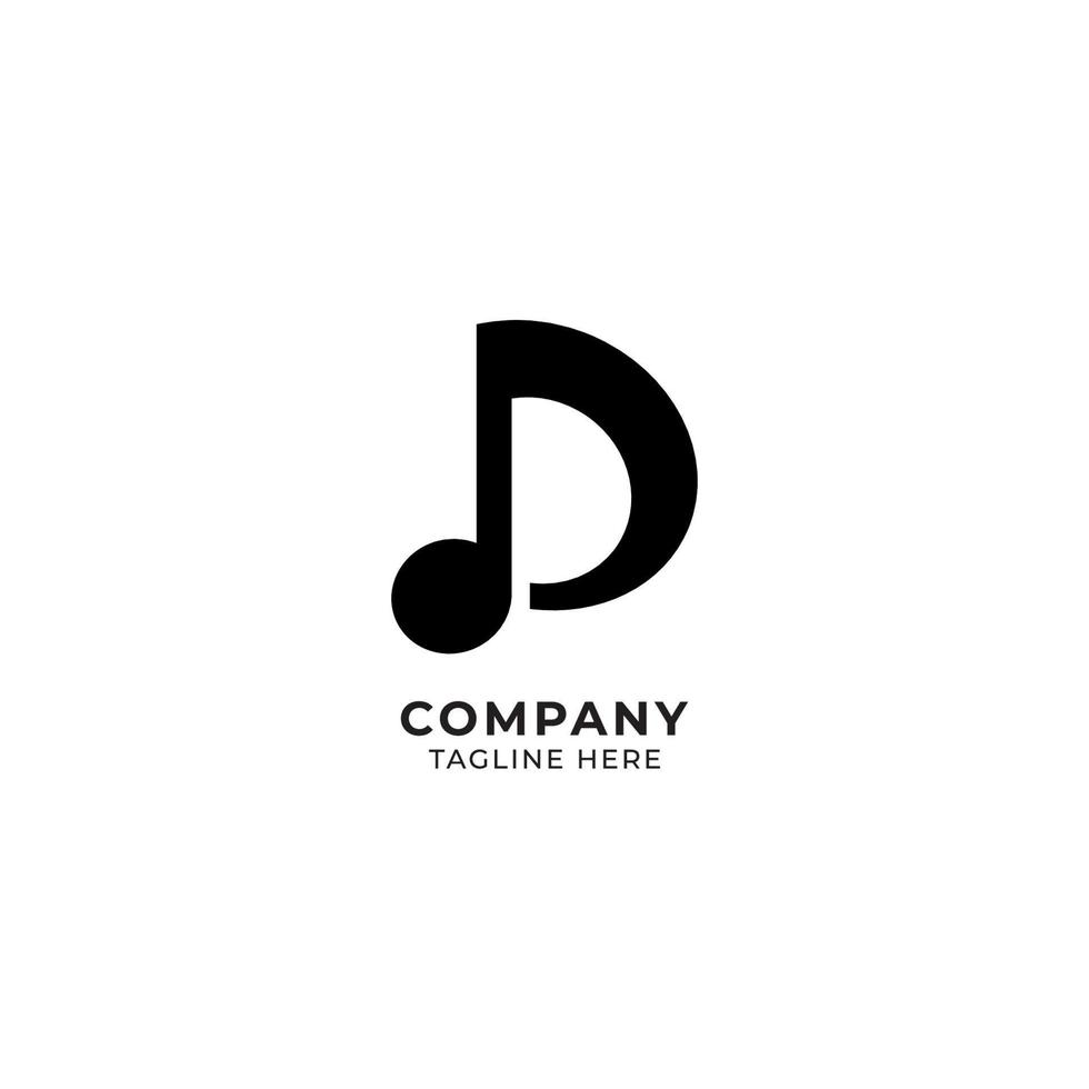 Letter D Alphabet Music Logo Design isolated on white background. Initial and Musical Note logo concept. vector