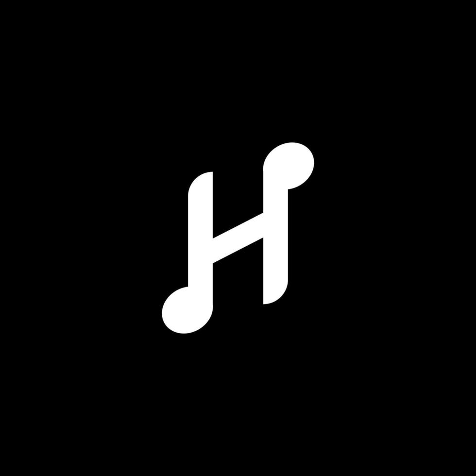 Letter H Alphabet Music Logo Design isolated on Black Color Background. Initial and Musical Note logo concept. Monogram Lettermark Logotype vector
