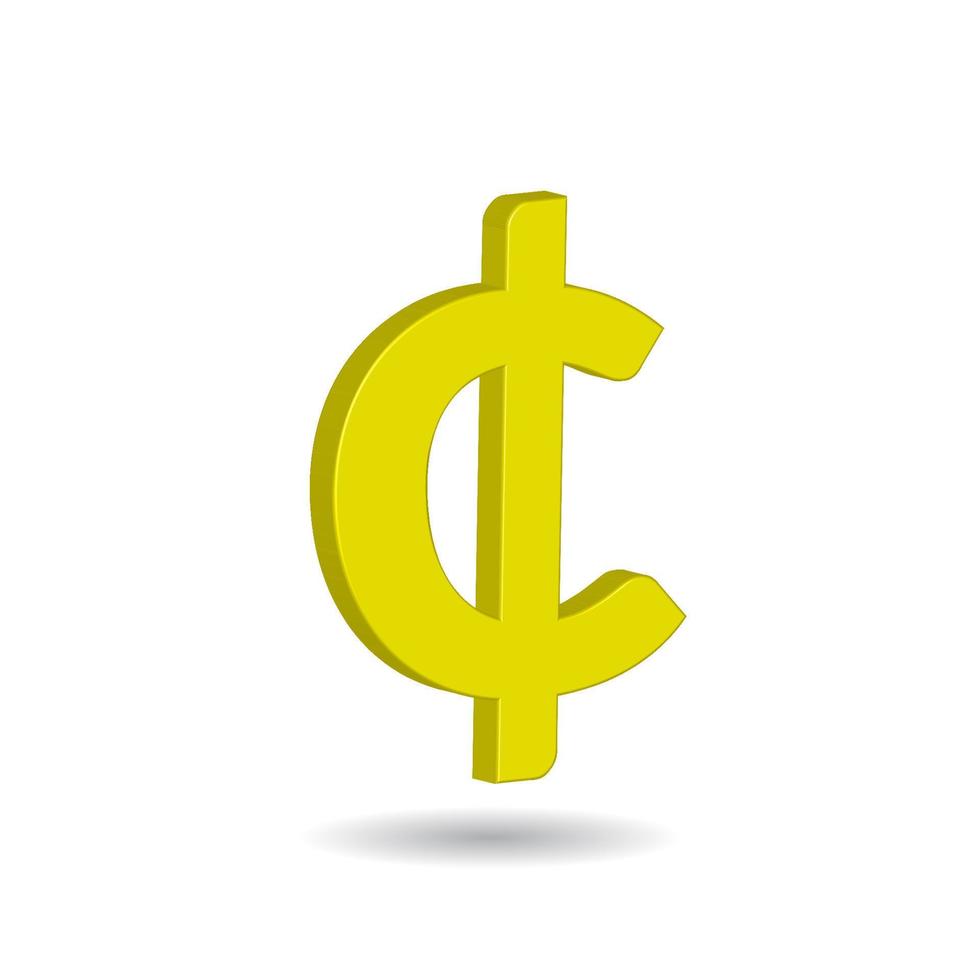 3D Vector illustration of Cent sign isolated in white color background. Currency symbol of basic monetary unit.