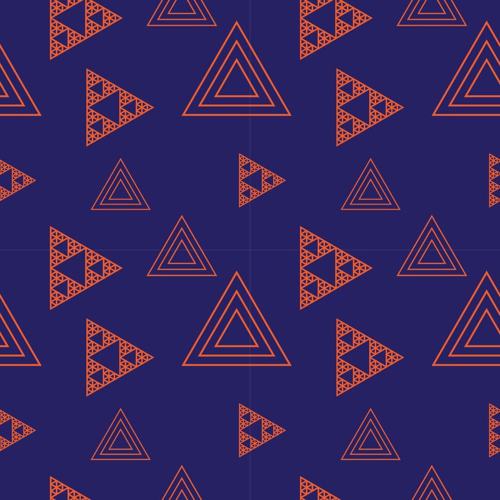 Abstract Outline Triangles Shape Ornament. Retro Triangular Geometric Seamless Pattern Design Template. Dark Blue and Orange Color Theme. vector