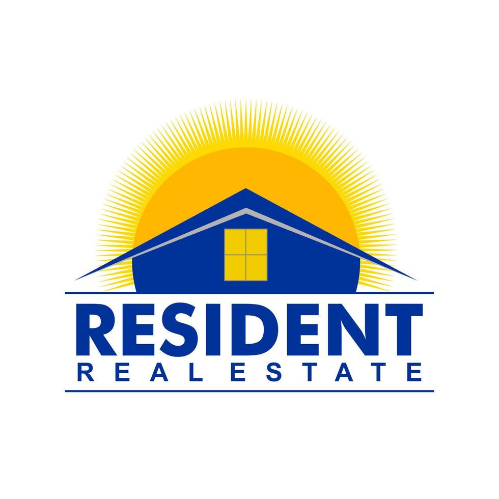 Resident Logo Concept, Real Estate Logo Design Template, House with Sunrise Logo vector