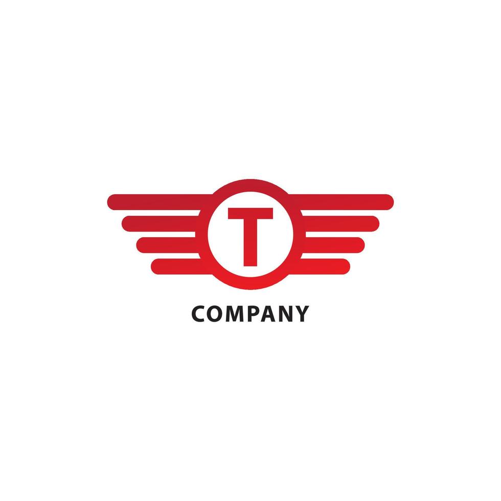 Letter T Initial Abjad Logo Design Template. Rounded Wings, Ellipse Shape and Alphabet Logo Concept.  Isolated On White Background. Red Color Theme. vector