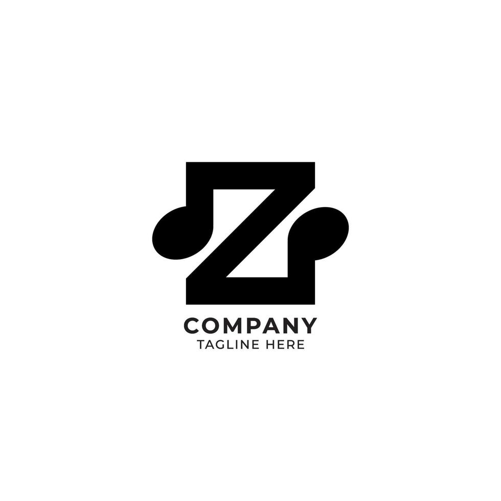 Letter Z Alphabet Music Logo Design isolated on white color background. Initial and Musical Note logo concept. vector