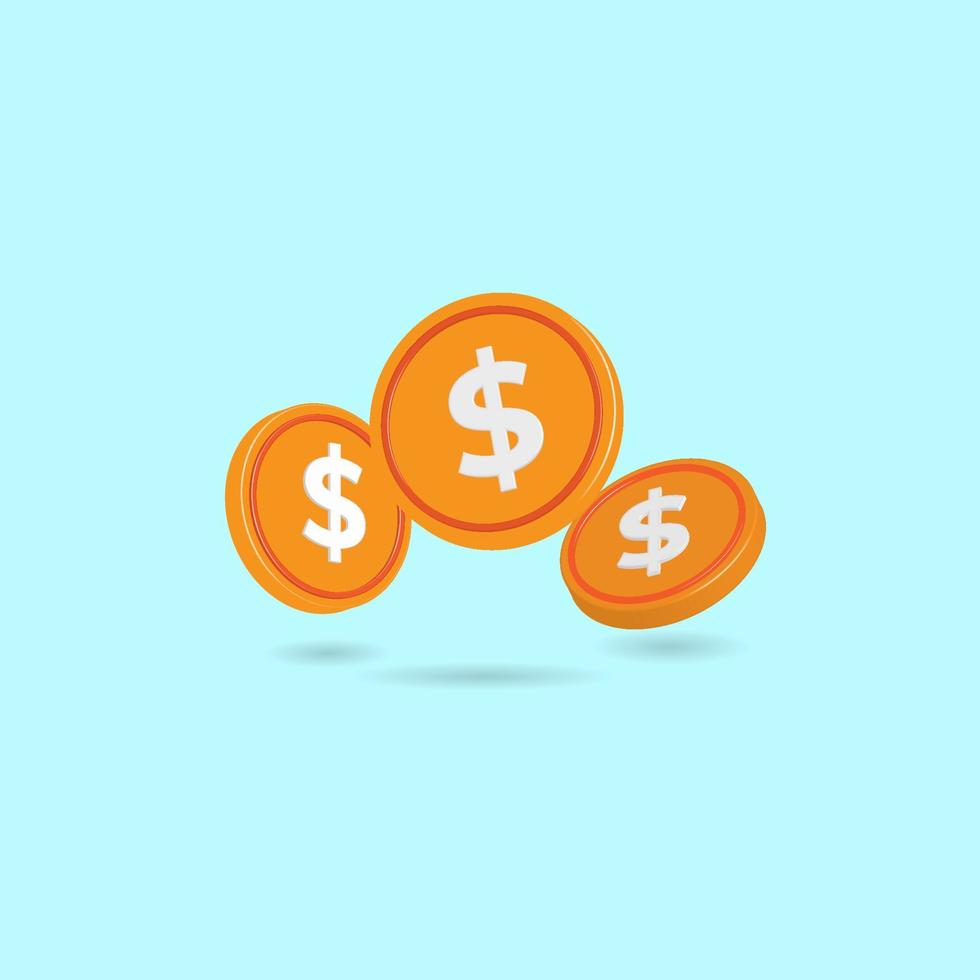 Falling dollar coin isolated on pastel blue background. Minimal design for advertising and promotion. Cartoon style 3d vector illustration