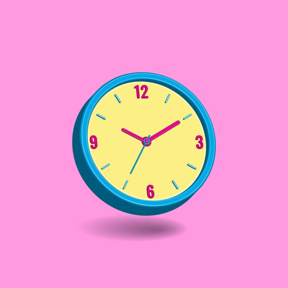 reloj de pared analógico aislado sobre fondo rosa pastel. concepto de tiempo. diseño mínimo para pancarta, volante, afiche, sitio web. ilustración vectorial 3d vector