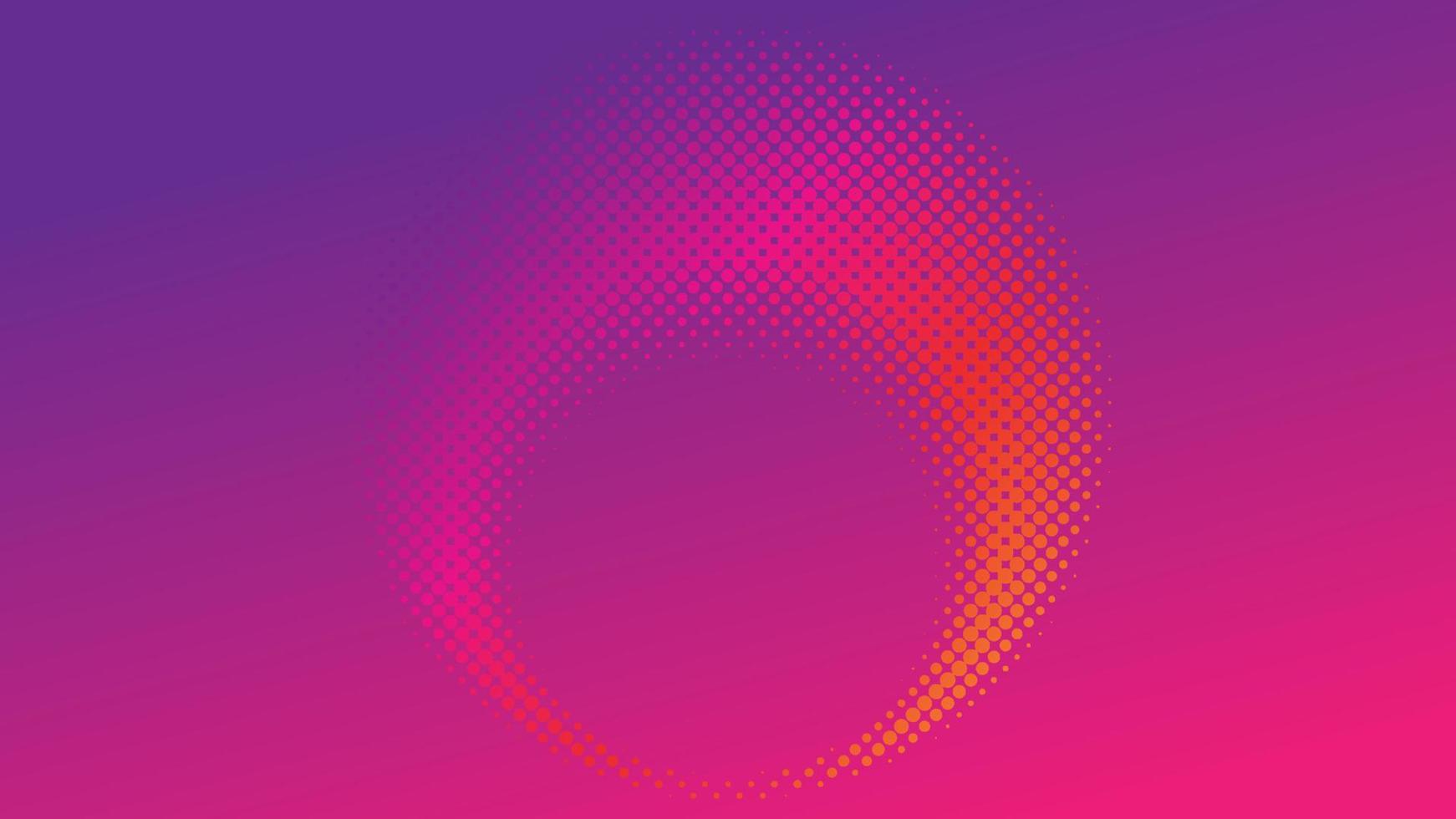 plantilla de diseño de fondo de semitonos radiales de colores, arte pop, ilustración de patrón de puntos abstractos, elemento de textura moderno, ornamento de semitonos de anillo, papel tapiz degradado naranja magenta violeta violeta vector