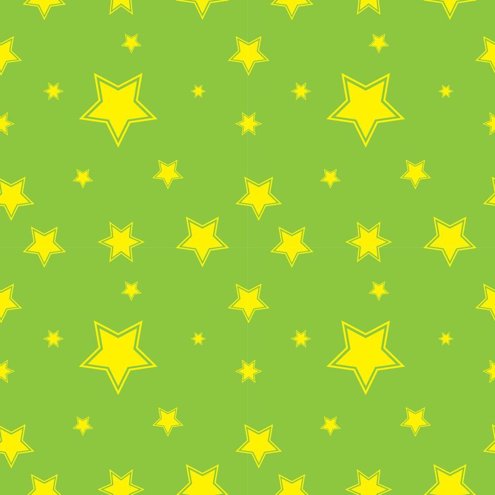 Abstract Seamless Pattern Design Template. Bright Stars Shape Ornament. Yellow and Light Green Color Theme. vector