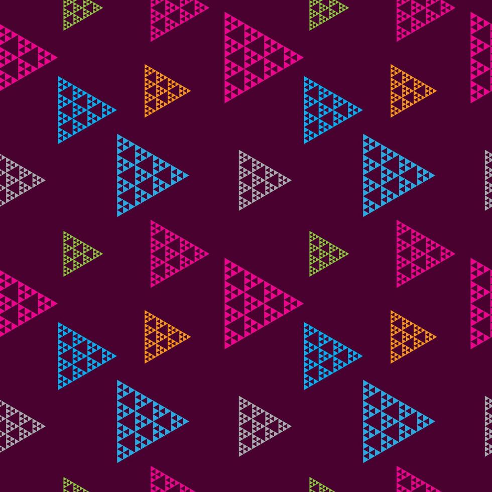 plantilla de diseño de patrones sin fisuras geométricos triangulares abstractos. adorno de forma de triángulos coloridos. tema de color naranja, azul claro, rosa magenta, gris, púrpura. vector