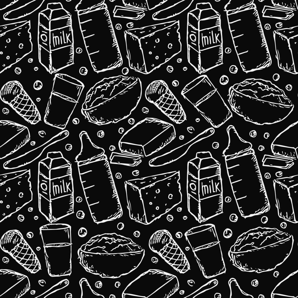 seamless milk production pattern. vector doodle illustration with milk products icon. pattern with milk food