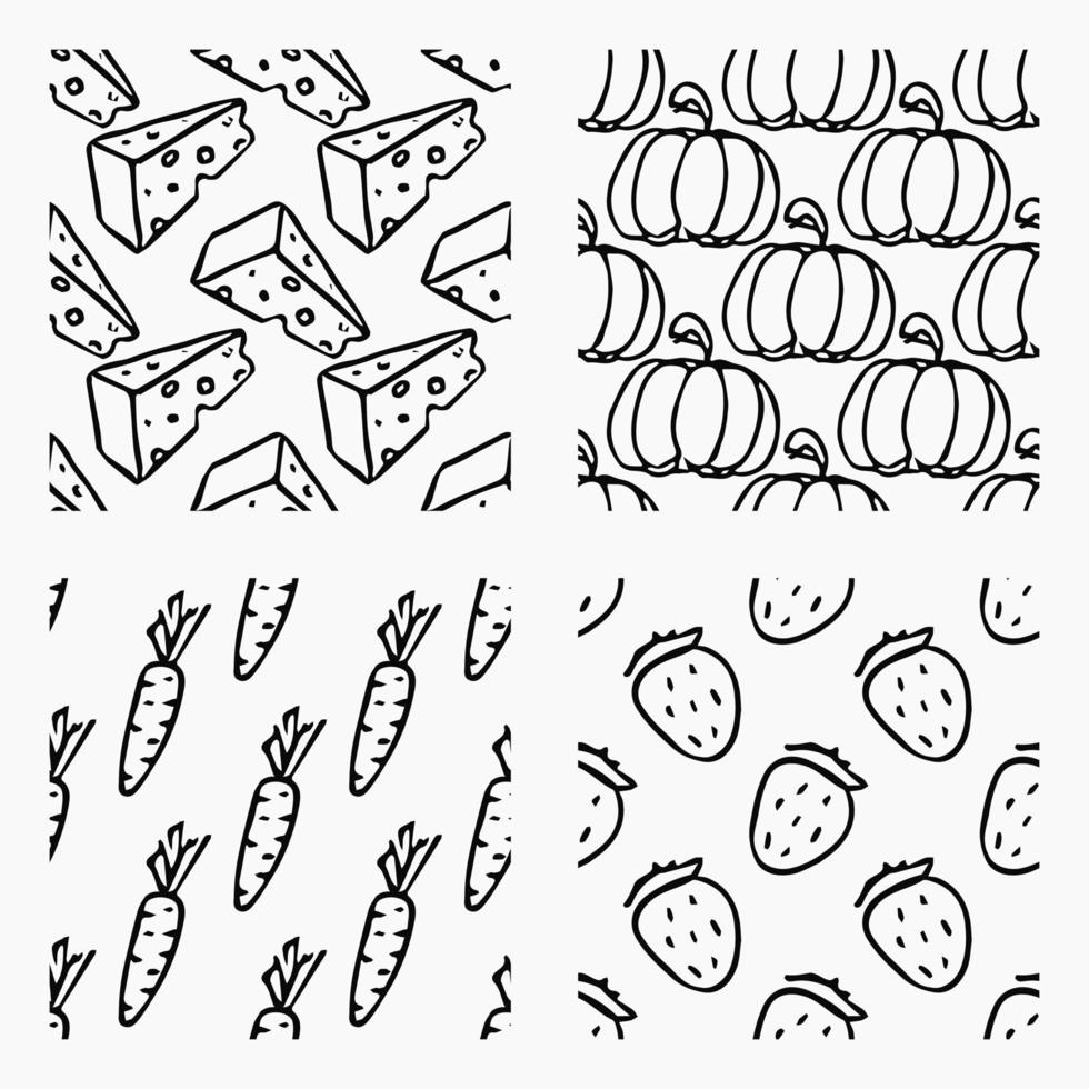 set of different seamless food patterns. doodle vector food background