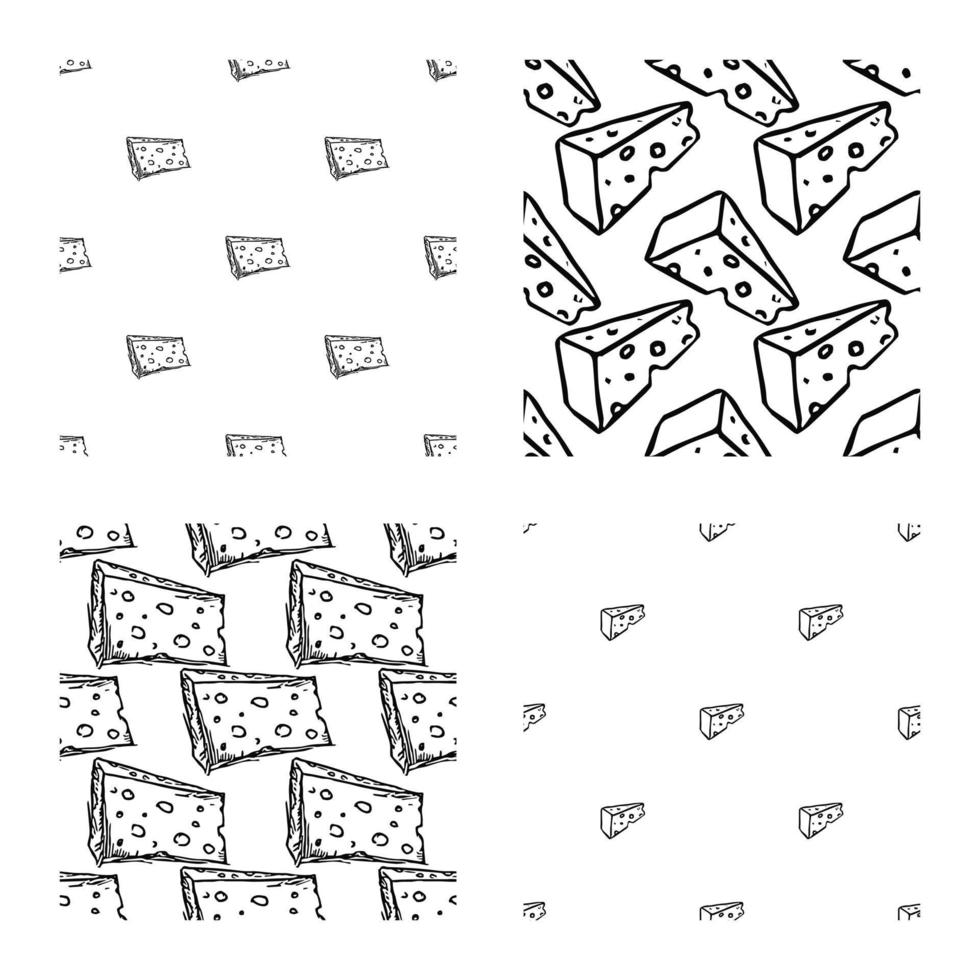 conjunto de diferentes patrones de queso sin costuras. garabato, vector, queso, plano de fondo vector